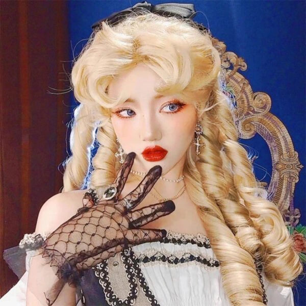 OLACARE Synthetic Long Straight Lolita Wig with Bangs Wig  Mixed Black Red Blonde Cosplay