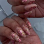 24pcs White Flower Fake Press on Nail Tips Yellow Pink Blush Full Cover Almond Shaped
