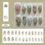 24pcs White Flower Fake Press on Nail Tips Yellow Pink Blush Full Cover Almond Shaped