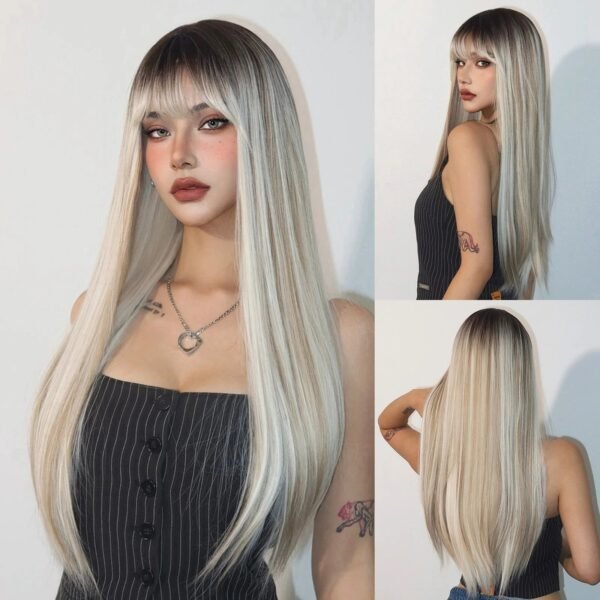 Long Straight Blonde Synthetic Wigs highlight Golden Hair Natural Female wig Middle Part Wigs For Cosplay Party Heat Resistant
